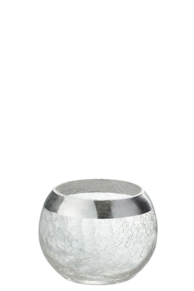 Transparentní skleněný kulatý svicen na čajovou svíčku se stříbrným zdobením - Ø  10,5*7 cm J-Line by Jolipa - LaHome - vintage dekorace