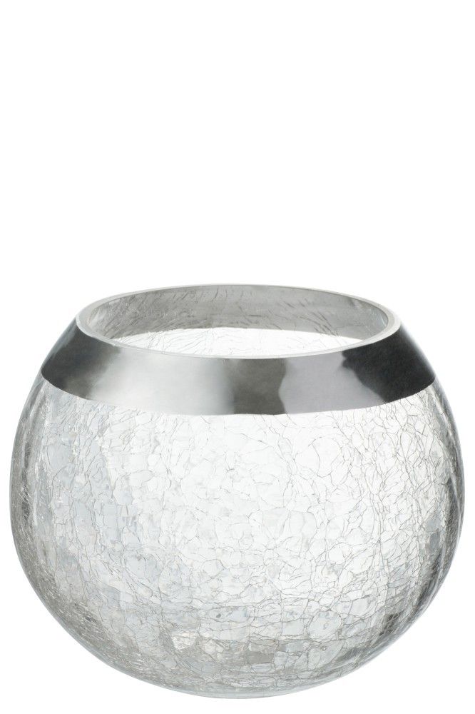 Transparentní skleněný kulatý svicen na čajovou svíčku se stříbrným zdobením - Ø 15*12 cm J-Line by Jolipa - LaHome - vintage dekorace