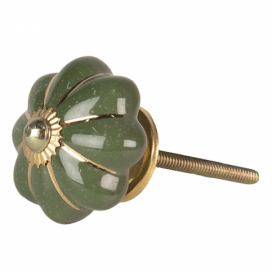 Zeleno-zlatá keramická úchytka ve tvaru květiny Alphonsine – Ø 4*4 cm Clayre & Eef