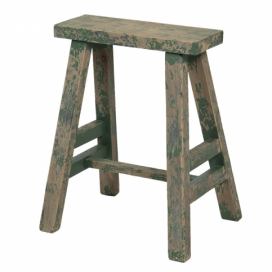 Vysoká dřevěná zelená dekorační stolička s patinou - 39*29*47 cm Clayre & Eef