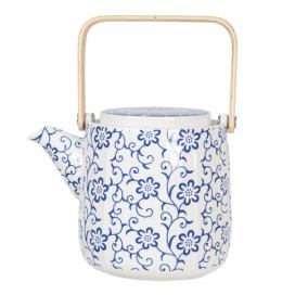 Porcelánová konvička na čaj s modrými květy - 0,8L Clayre & Eef