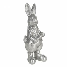 Stříbrná dekorace králíka s mrkví Métallique - 6*6*13 cm Clayre & Eef