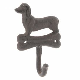 Kovový nástěnný háček Pes s kostičkou - 10*4*15 cm Clayre & Eef