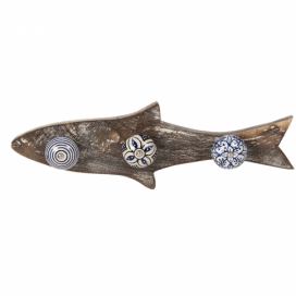 Dřevěný věšák s barevnými knopkami ve tvaru ryby - 33*5*10 cm Clayre & Eef