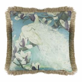Sametový polštář bílý páv se zlatými třásněmi Frill - 45*45*10cm Mars & More LaHome - vintage dekorace