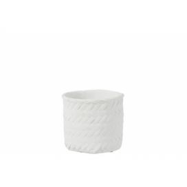 Bílý cementový květináč s imitací bambusového výpletu L - Ø 20*17,5 cm J-Line by Jolipa