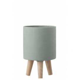 Šedý cementový květináč na dřevěných nožkách - Ø16*24,5 cm J-Line by Jolipa