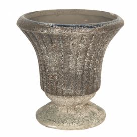 Hnědý keramický květináč s patinou v antickém stylu Tasse – Ø 13*13 cm Clayre & Eef