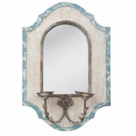 Bílo - modré nástěnné zrcadlo s držáky na svíčky - 48*17*70 cm Clayre & Eef