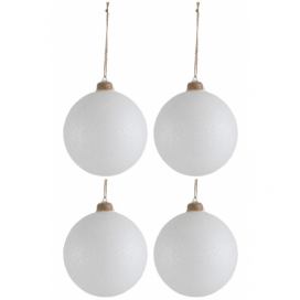 4ks vánoční bílá skleněná ozdoba se stříbrnými glitry - Ø 12cm J-Line by Jolipa