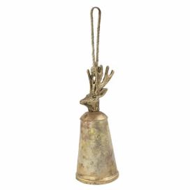 Zlatý kovový zvonek s hlavou jelena Deer - Ø 14*35cm Mars & More
