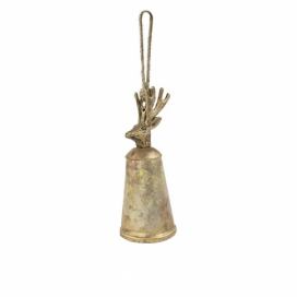 Zlatý kovový zvonek s hlavou jelena Deer - Ø 6*16cm Mars & More