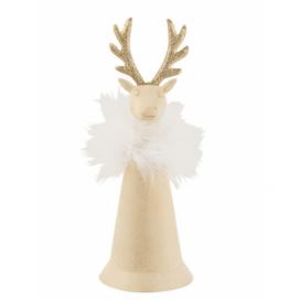 Zlatý plechový zvonek s peříčky a hlavou jelena - Ø 7*18 cm J-Line by Jolipa