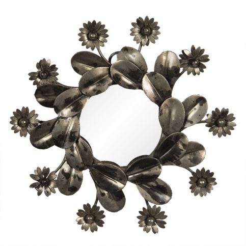Zrcadlo s kovovým rámem s květinami – Ø 15*2 cm Clayre & Eef LaHome - vintage dekorace