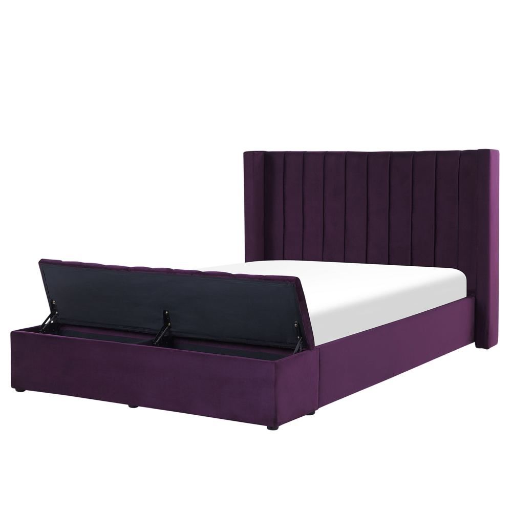 Sametová postel s lavicí 160 x 200 cm, fialová NOYERS - Beliani.cz