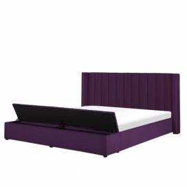 Sametová postel s lavicí 180 x 200 cm, fialová NOYERS