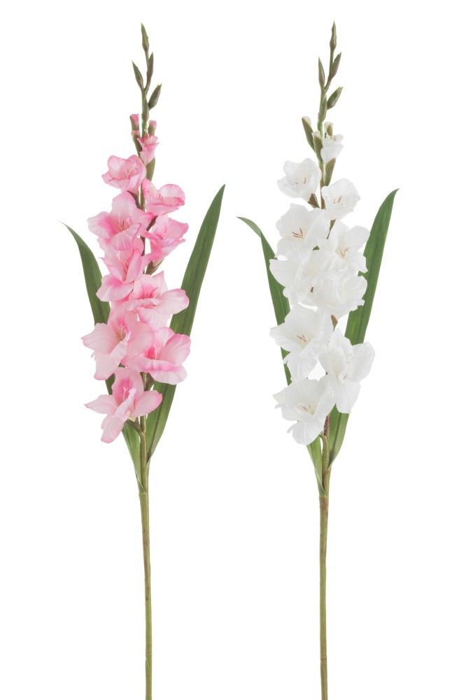 2ks bílá a růžová umělá květina gladiol / mečík - 12*102 cm J-Line by Jolipa - LaHome - vintage dekorace