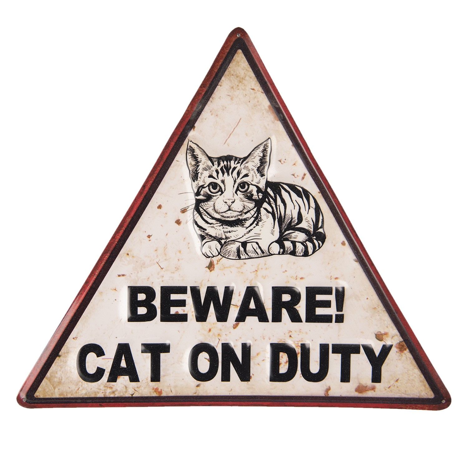 Kovová nástěnná cedule Cat on Duty - 40*35 cm Clayre & Eef - LaHome - vintage dekorace