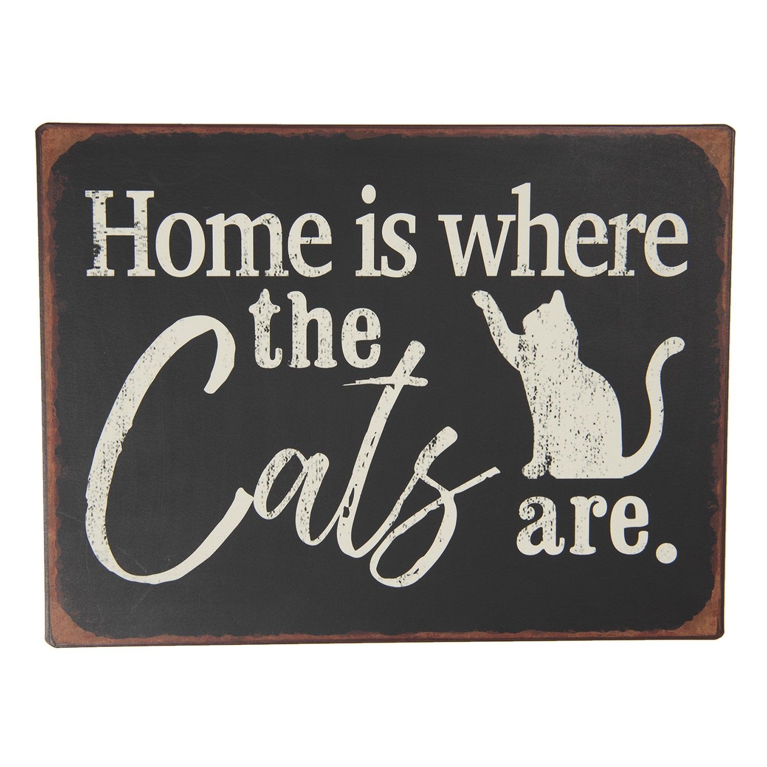 Nástěnná plechová cedule Home is...Cats - 35*26 cm Clayre & Eef - LaHome - vintage dekorace