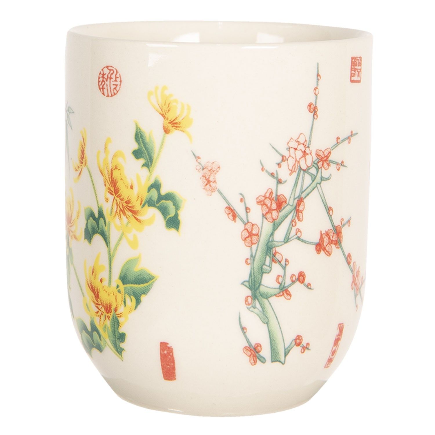 Porcelánový kalíšek na čaj s japonskými květy - ∅ 6*8 cm / 0,1L Clayre & Eef - LaHome - vintage dekorace