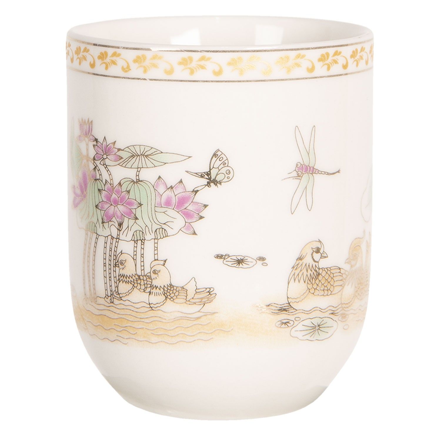 Porcelánový kalíšek na čaj s motivem leknínů - ∅ 6*8 cm / 0,1L Clayre & Eef - LaHome - vintage dekorace