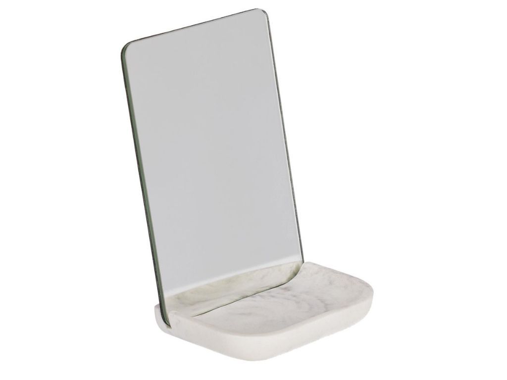 Kave Home Bílé kosmetické stolní zrcadlo LaForma Sharif s podstavcem 17,7 x 12 cm - Designovynabytek.cz