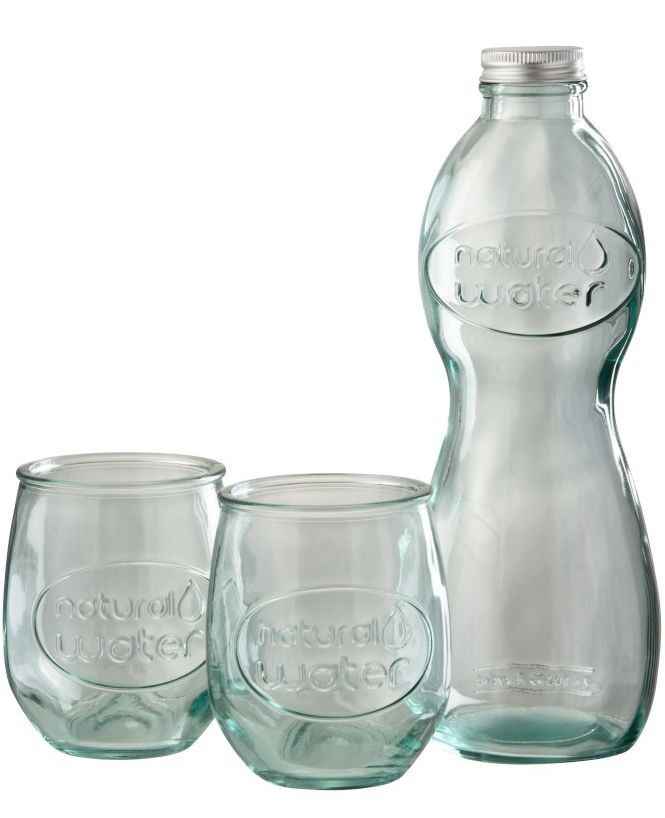 Transparentní skleněná láhev a 2skleničky Natural - Ø 10*26cm J-Line by Jolipa - LaHome - vintage dekorace