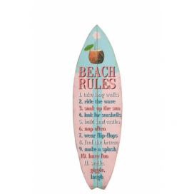 Modro -růžová dřevěná nástěnná cedule plážová pravidla - 24*1,5*77cm