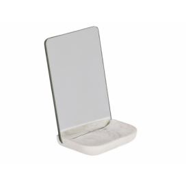 Kave Home Bílé kosmetické stolní zrcadlo LaForma Sharif s podstavcem 17,7 x 12 cm