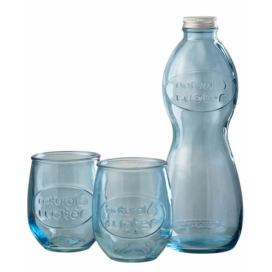 Modrá skleněná láhev a 2skleničky Natural - Ø 10*26cm J-Line by Jolipa