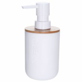 DekorStyle Bílý zásobník na tekuté mýdlo s bambusovým víčkem