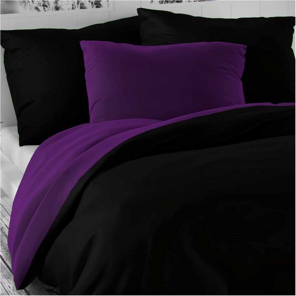 Kvalitex Saténové povlečení Luxury Collection černá / tmavě fialová, 140 x 220 cm, 70 x 90 cm - 4home.cz