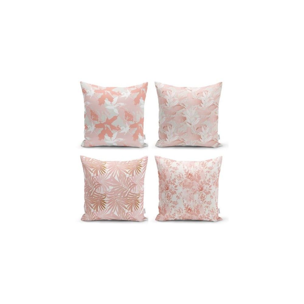 Sada 4 dekorativních povlaků na polštáře Minimalist Cushion Covers Pink Leaves, 45 x 45 cm - Bonami.cz