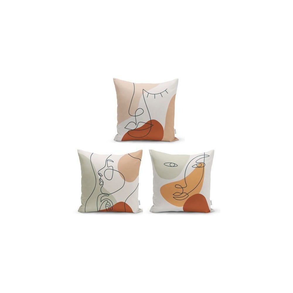 Sada 3 dekorativních povlaků na polštáře Minimalist Cushion Covers Woman Face, 45 x 45 cm - Bonami.cz