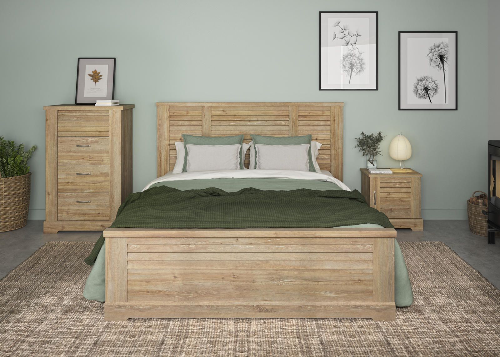 Aldo Manželská postel v country designu Thelma medium, light oak - Nábytek ALDO