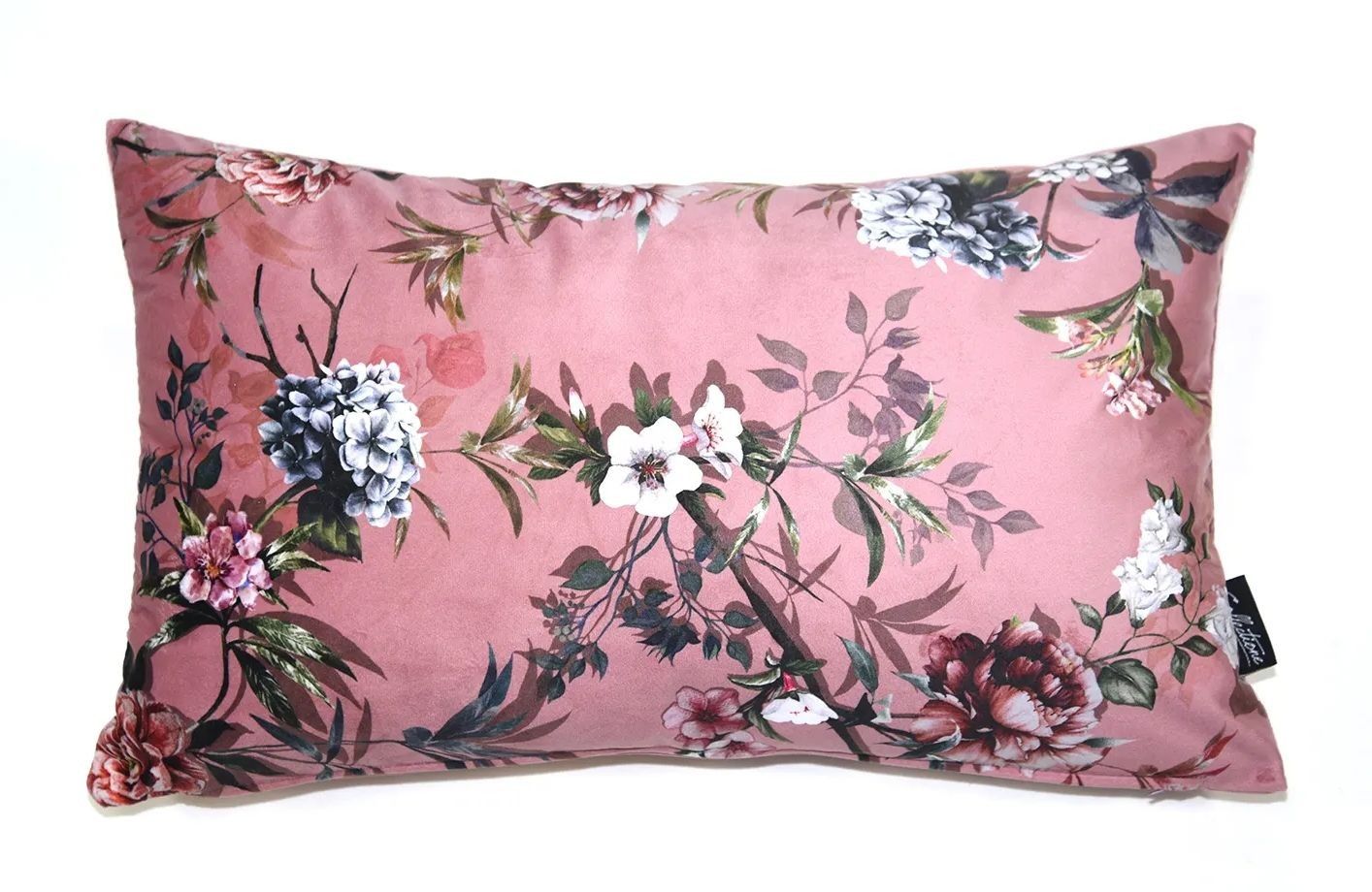 Růžový sametový polštář s květy Luisa roze- 30*50cm Collectione - LaHome - vintage dekorace