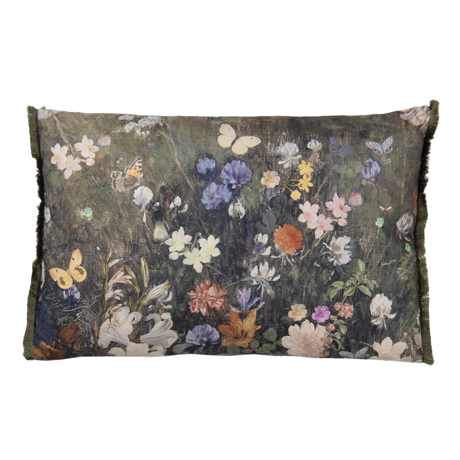 Vintage barevný polštář s květy a motýly  - 60*40 cm - LaHome - vintage dekorace