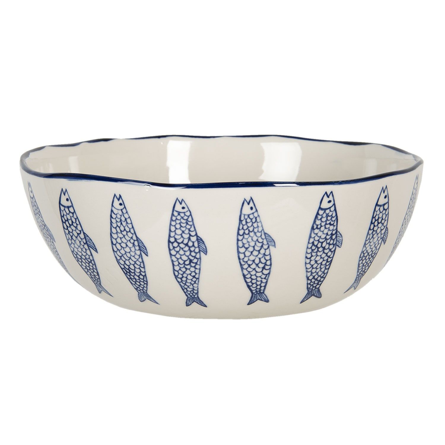 Velká keramická mísa se zvlněným okrajem a modrým dekorem ryb Atalante - 25*26*9 cm - LaHome - vintage dekorace