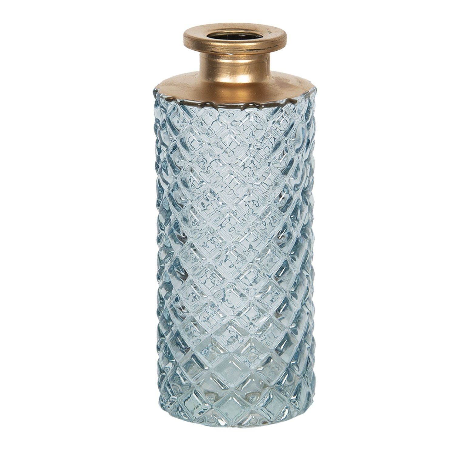 Světle modrá skleněná váza se zlatým hrdlem - Ø 5*13 cm - LaHome - vintage dekorace
