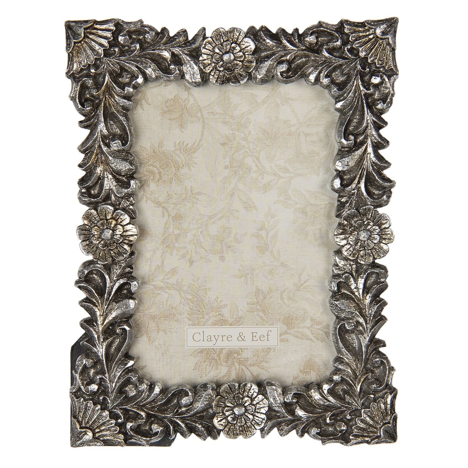 Stříbrný vintage fotorámeček s květinovými ornamenty - 20*2*15 cm / 10*15 cm - LaHome - vintage dekorace