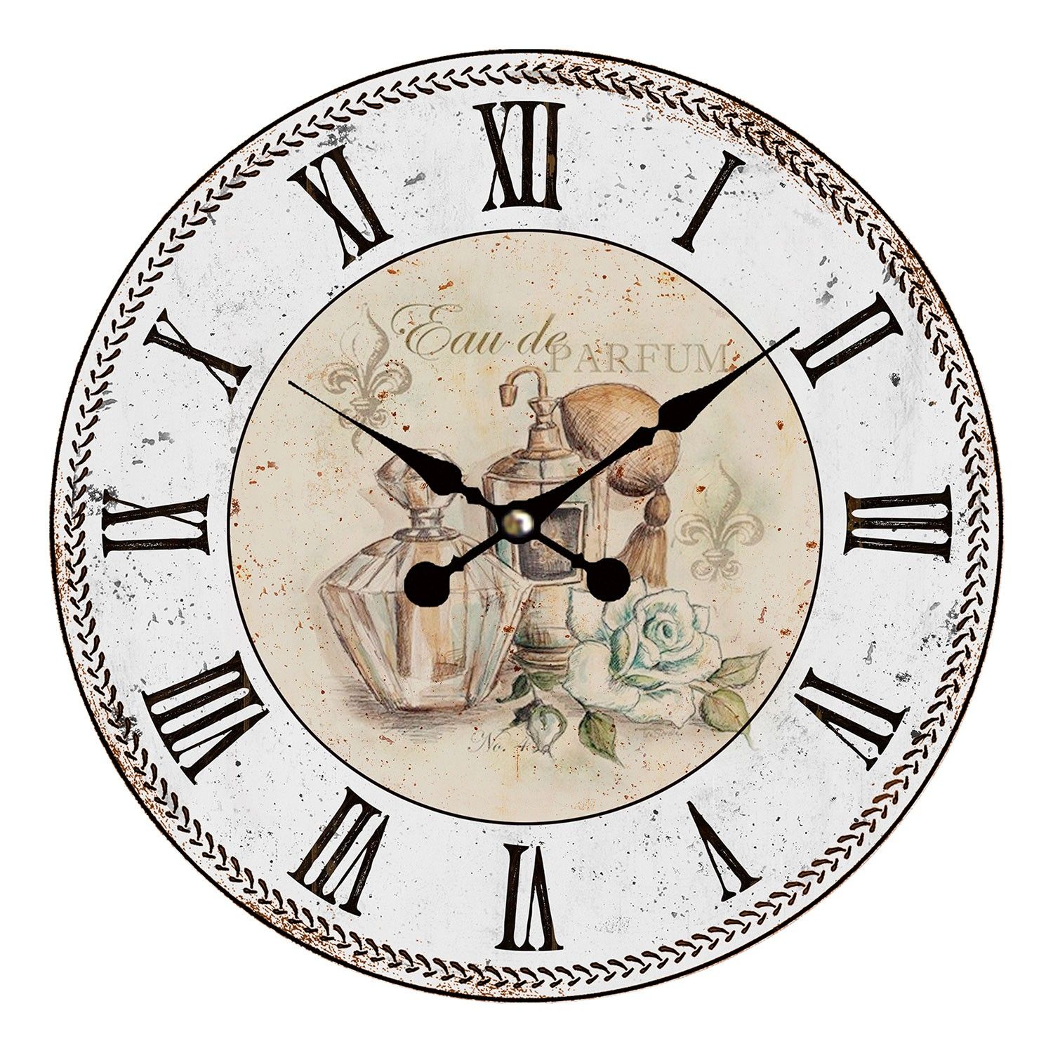 Nástěnné hodiny vintage Eau De Parfum – Ø 34*1 cm / 1*AA - LaHome - vintage dekorace