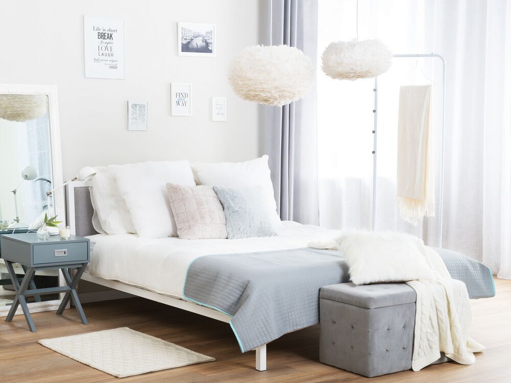 Kovová bílá postel s šedou čelní deskou a rámem CLAMART 160 x 200 cm - Beliani.cz