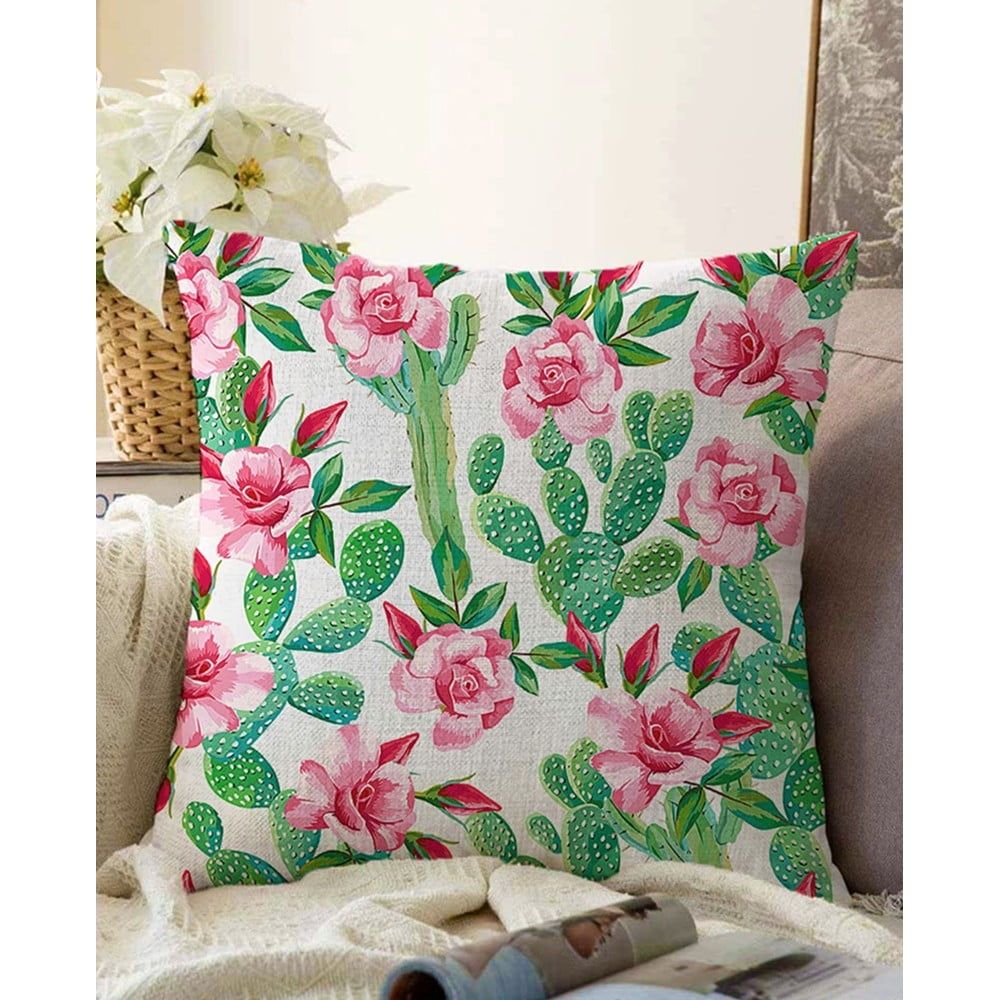 Povlak na polštář s příměsí bavlny Minimalist Cushion Covers Blooming Cactus, 55 x 55 cm - Bonami.cz