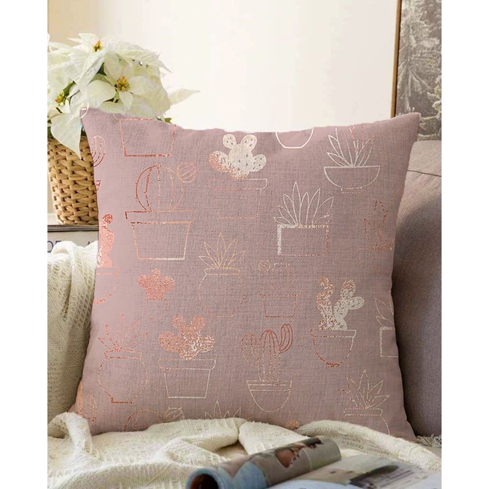 Růžový povlak na polštář s příměsí bavlny Minimalist Cushion Covers Succulent, 55 x 55 cm - Bonami.cz