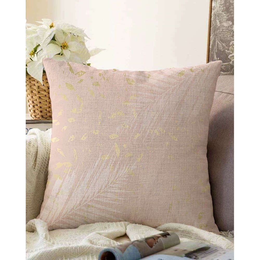 Světle růžový povlak na polštář s příměsí bavlny Minimalist Cushion Covers Leaves, 55 x 55 cm - Bonami.cz