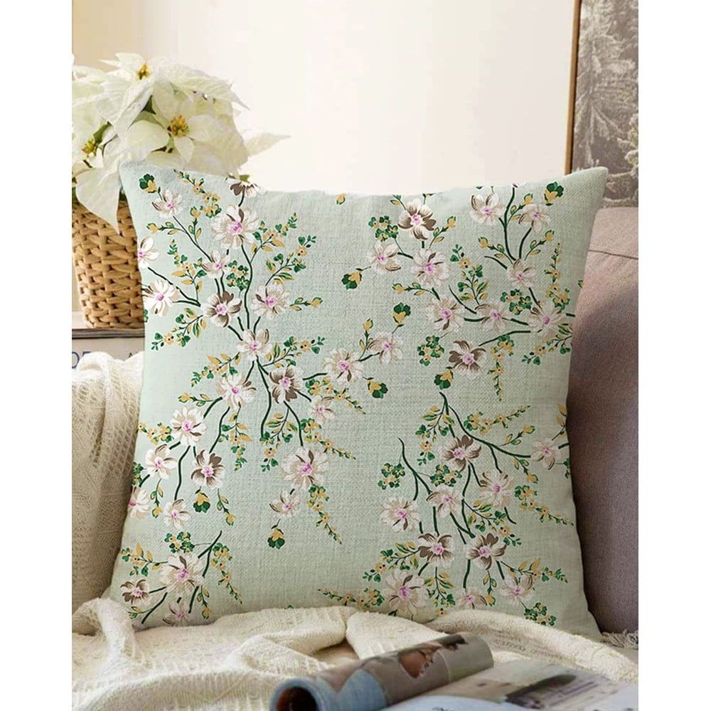 Zelený povlak na polštář s příměsí bavlny Minimalist Cushion Covers Bloom, 55 x 55 cm - Bonami.cz