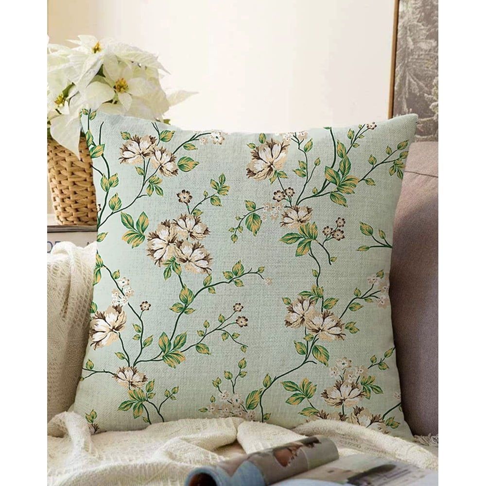 Zelený povlak na polštář s příměsí bavlny Minimalist Cushion Covers Blooming, 55 x 55 cm - Bonami.cz