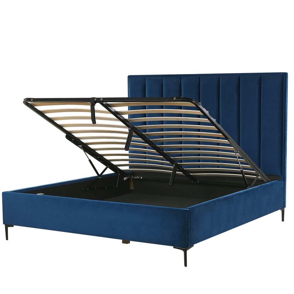 Sametová postel s úložným prostorem 160 x 200 cm modrá SEZANNE - Beliani.cz