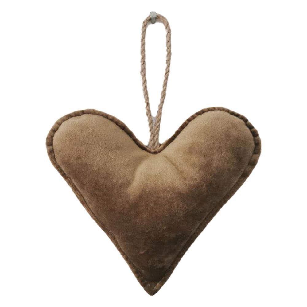 Hnědo-zlaté sametové závěsné srdce - 16*18*5cm Mars & More - LaHome - vintage dekorace