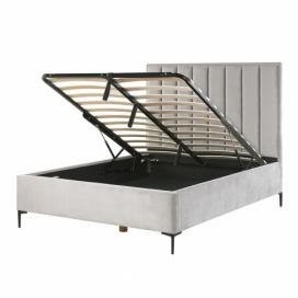 Sametová postel s úložným prostorem 140 x 200 cm šedá SEZANNE